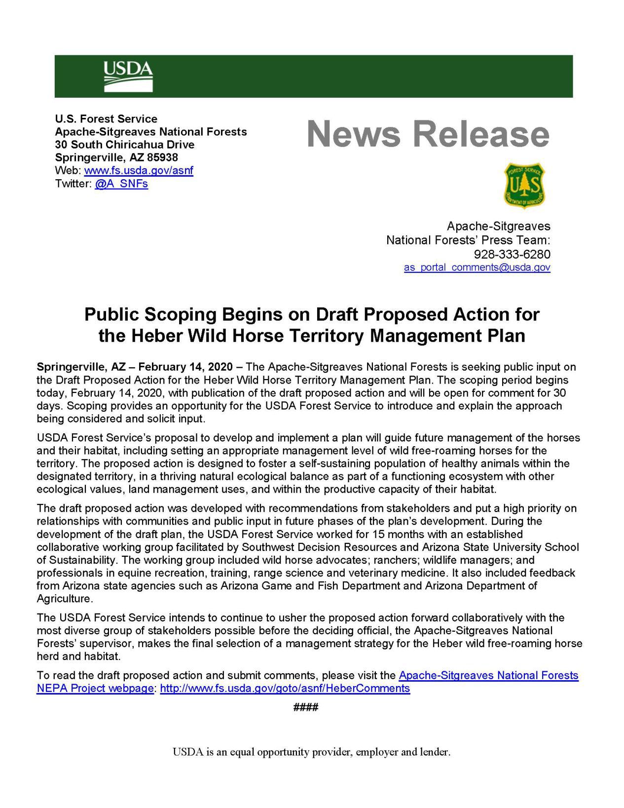 USFS releases Heber Wild Horse management plan draft